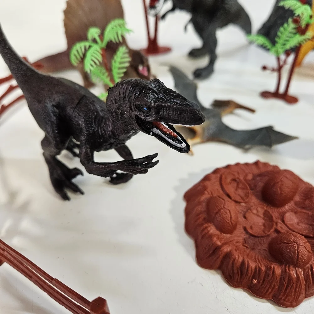 Dinosaur Figures Playset Velociraptor Brontosaurus Triceratops Trees Volcano